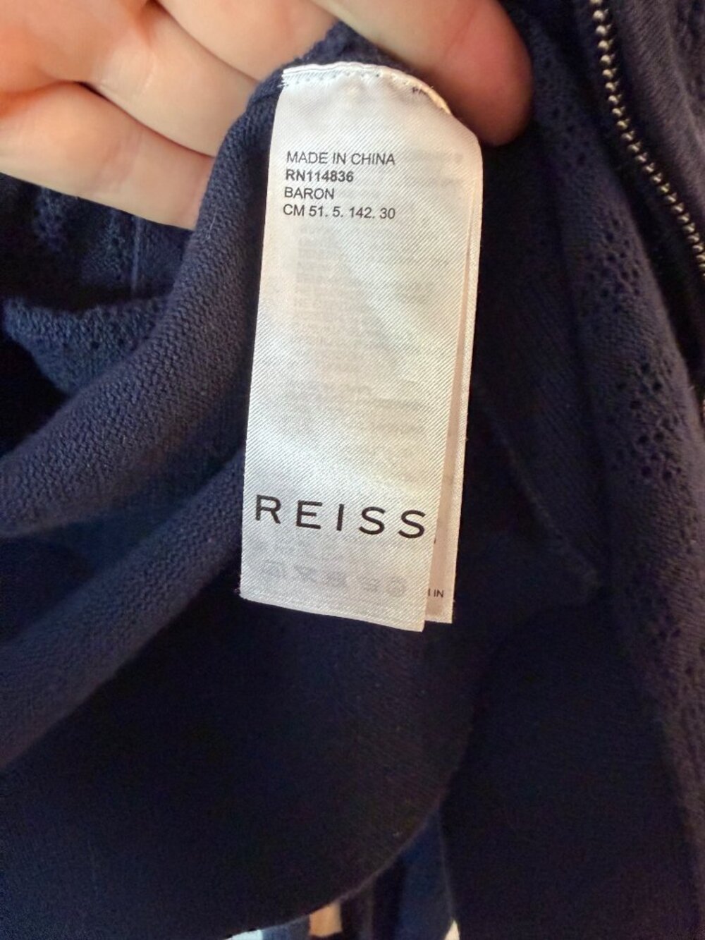 Reiss Navy Textured Knit Full-Zip Track Jacket With Striped Sleeves - Size S - Picture 4 of 9